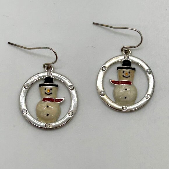 Vintage Kenneth Cole Snowman Earrings Pierced Silver-Tone Holiday Rhinestones - Picture 2 of 16